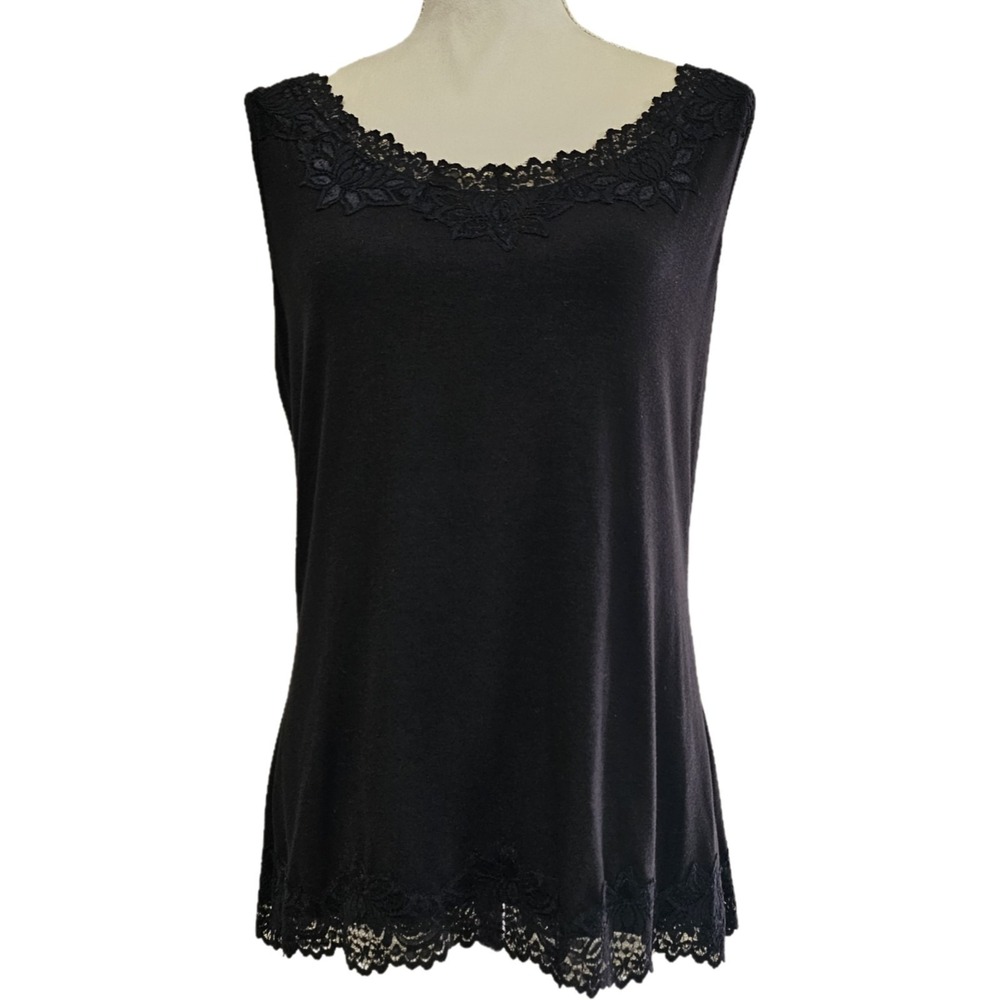 George Lace Trim Black Sleeveless Top Size XL Y2k Dark‎ Romantic